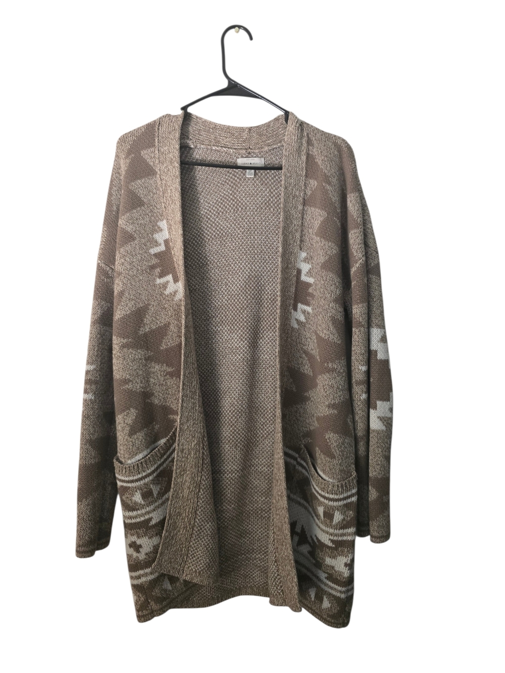 Lucky Brand Brown & Cream Aztec Open-Front Cardigan